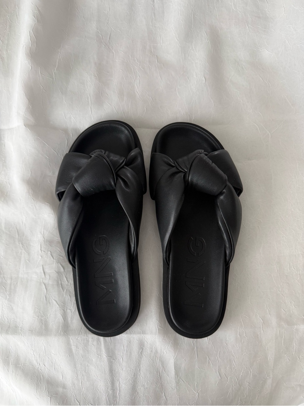 Mango Black Knotted Slide Sandals - Size 38